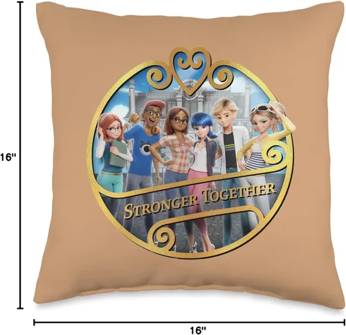 Vista 4 de Miraculous Ladybug and Cat Noir The Movie Stronger Together - Almohada de 16 x 16 pulgadas, multicolor