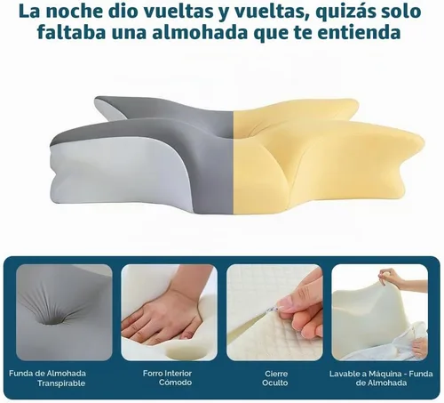 Vista 2 de Almohada cervical de espuma viscoelástica – Soporte ergonómico para el cuello para personas que duermen de lado, espalda y estómago Almohada