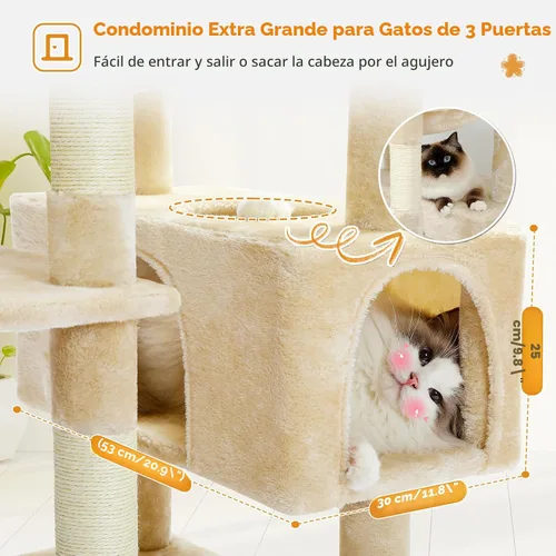 Vista 5 de PAWZ Road Árbol grande para gatos, torre para gatos de 72 pulgadas para gatos grandes, condominio para gatos con postes rascadores y almohadillas