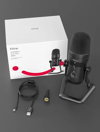 Vista 6 de FIFINE - Micrófono USB de estudio de grabación para computadora Micrófono de podcast para PC, PS4, Mac con botón de silencio y conector