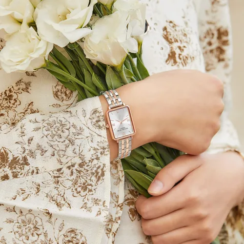 Vista 4 de VICTORIA HYDE Reloj rectangular de plata y oro rosa para mujer, relojes clásicos de dos tonos para mujer, Oro Rosa, Japonés