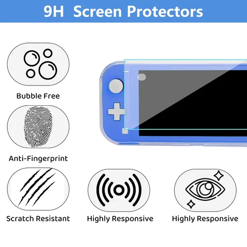 Vista 6 de GLDRAM Blue Carrying Case for Nintendo Switch Lite, Portable Travel Case with 8 Game Card Slots, 4 in 1 Accessories Kit with Clear Glitter TPU