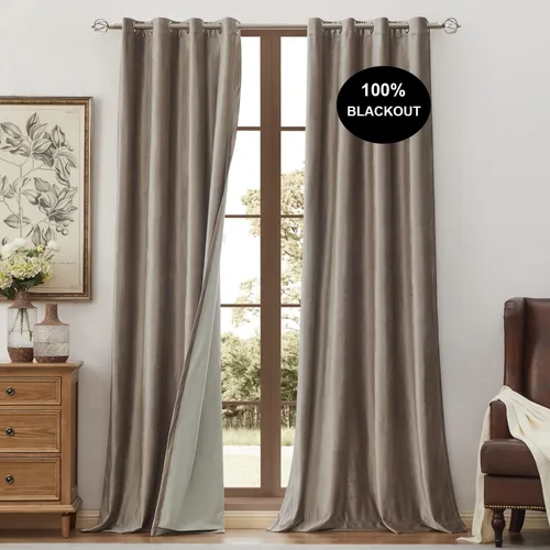 Vista 24 de BULBUL Cortinas de terciopelo 100% opacas negro oro, cortinas modernas con forro de 63 pulgadas de largo, cortinas térmicas con ojales para sala