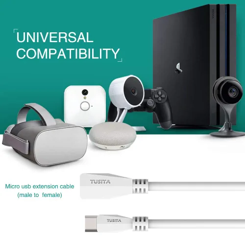 Vista 3 de TUSITA Cable de extensión de alimentación micro USB (20 pies 19.7 ft) – Cable extensor macho a hembra de repuesto para Blink XT2 al aire libre