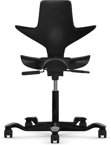Vista 4 de HAG Capisco Puls - Silla de escritorio ajustable para sentarse a pie, marco negro, cojín parcial negro