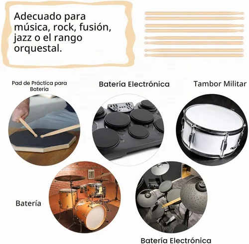 Vista 6 de 4 pares de baquetas 5A con punta de madera de arce para adultos, niños, principiantes, práctica