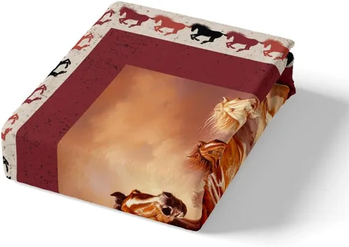 Vista 5 de Manfei Sábana bajera ajustable de caballo al galope, tamaño individual, funda de cama con temática de animales con 1 funda de almohada, juego