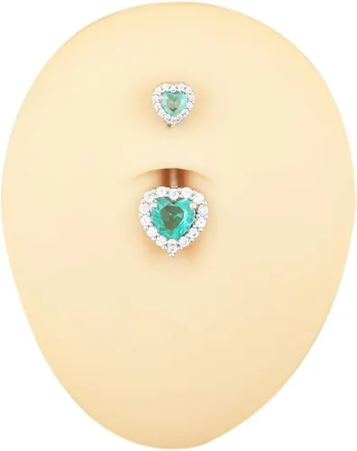 Vista 3 de Excepro Piercing para ombligo de acero inoxidable con circonita cúbica verde lago, Acero inoxidable, circonita