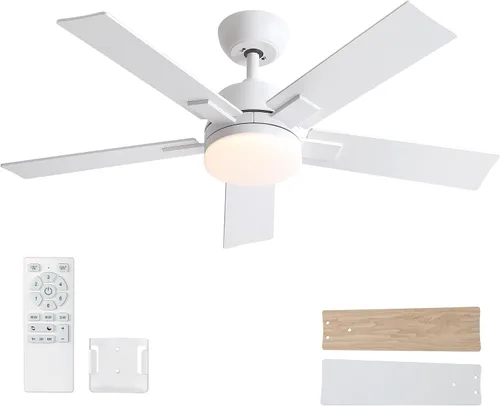 Vista 15 de Ventiladores de techo de 42 pulgadas con luces y control remoto, ventilador de techo negro con 5 aspas, motor DC reversible de 6 velocidades, LED