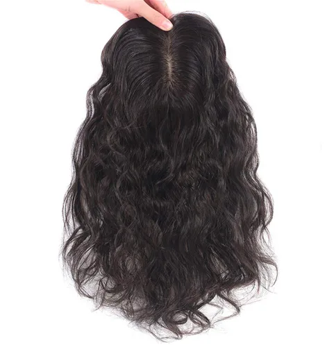 Vista 2 de Extensiones de cabello humano para mujer, 3.5 x 5.5 pulgadas, hechas a mano, para pérdida de cabello, rizado, 7.9 pulgadas, color negro