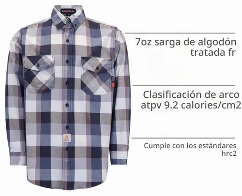 Vista 4 de BOCOMAL Men's FR Shirts 7.5oz Flame Resistant Welding Shirt NFPA2112 CAT2 Cuadros azul marino/blanco