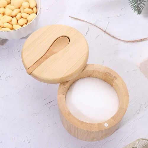 Vista 6 de Bamboo Big Dipper - Bodega de sal grande con cuchara y tapa giratoria magnética, caja de almacenamiento de 10 onzas