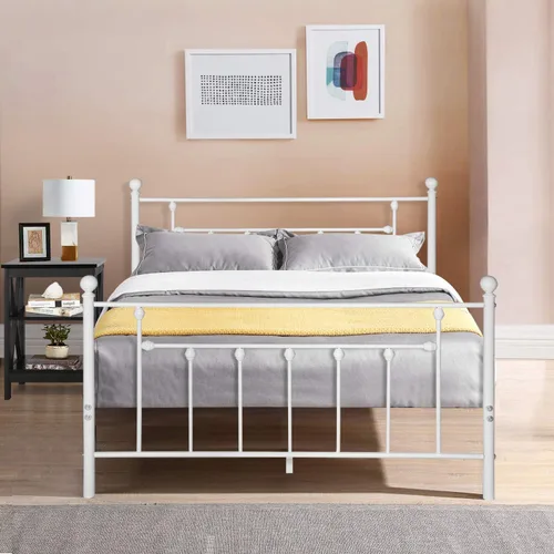 Vista 10 de VECELO - Base de cama de tamaño individual, base de colchón con plataforma de metal, repuesto con cabecero estilo victoriano Mate negro