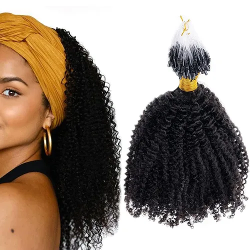 Vista 9 de Niawigs - Extensiones de cabello humano afro rizado microlink para mujeres negras, extensiones de cabello humano rizado 4C, extensiones de cabello