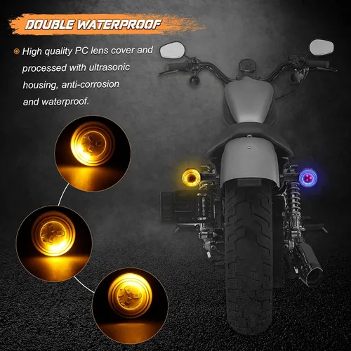 Vista 2 de NTHREEAUTO Luces intermitentes secuenciales LED para motocicleta, intermitentes universales tipo bala compatibles con Harley Honda Kawasaki Yamaha