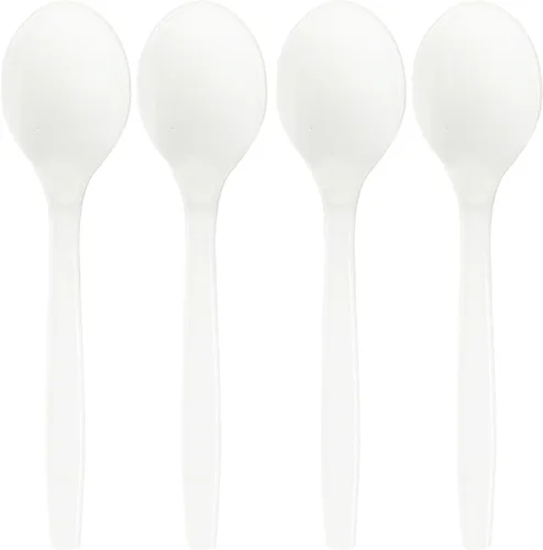 Vista 2 de Bluesky Trading Kitchen Selection - Cucharas de sopa blancas de lujo, paquete de 50, cubiertos de plástico clásicos y desechables, perfectos