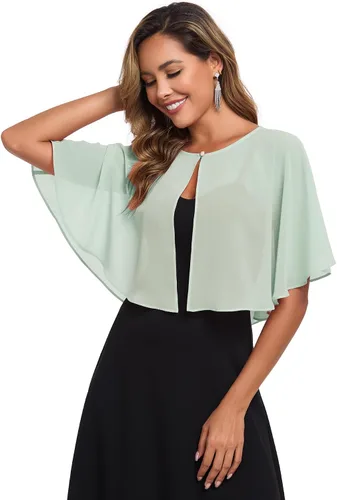 Vista 14 de TONGFANTFL Capelets de gasa para mujer, chal para vestido de noche Verde (Baby Green)