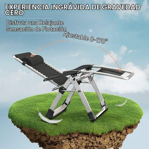 Vista 6 de ABORON Silla Zero Gravity, reclinable ajustable para exteriores con cojín extraíble, reposacabezas y bandeja lateral, silla de descanso plegable