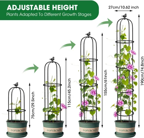 Vista 2 de Enrejado de obelisco de jardín de 6.2 pies para plantas trepadoras, tubo de metal inoxidable con revestimiento de plástico resistente, para jardín