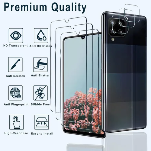 Vista 2 de Protector de pantalla diseñado para Samsung Galaxy A42 + protector de lente de cámara, fácil instalación, sin burbujas, transparente HD, vidrio