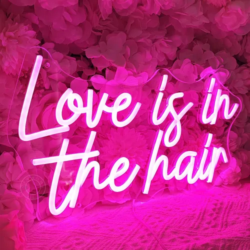 Vista 7 de SYLHOME Letrero de luz LED de neón con texto en inglés «Love Is In The Hair» para peluquería, peluquería, peluquería, peluquería, estudio