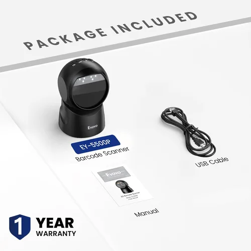 Vista 9 de Eyoyo Escáner de código de barras USB 2D, escáner de código QR omnidireccional automático de escritorio manos libres, lector de código de barras