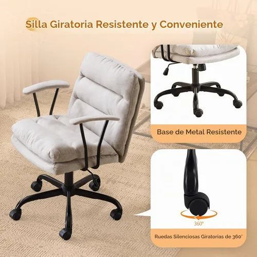 Vista 4 de VINGLI Sillas de Oficina Cómodas con/sin Ruedas, Base Dual, Reposabrazos Desmontables, Silla Ajustable y Giratoria Cómoda para Computadora, Uñas