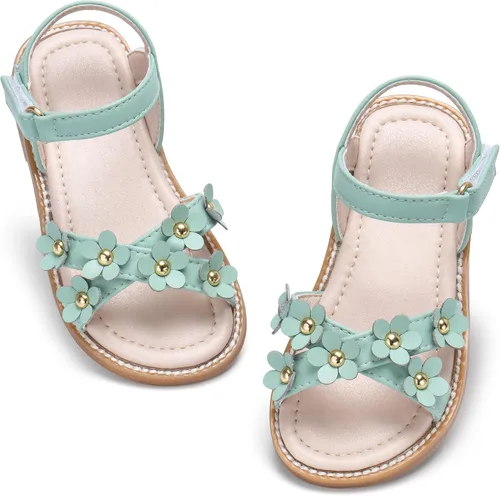 Vista 19 de GINFIVE Sandalias planas para niñas pequeñas, zapatos de vestir con punta Gf361-marrón