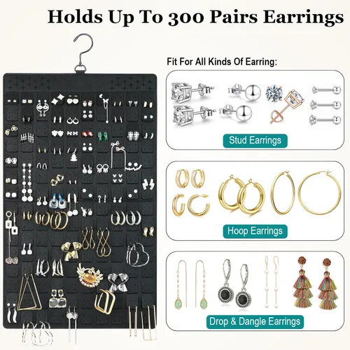 Vista 3 de Organizador de joyas colgante de doble cara con colgador para armario pequeño, soporte para collar sin enredos sobre la puerta, gran capacidad, 300