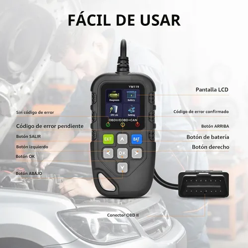 Vista 2 de Herramienta de diagnóstico Universal OBD II Escáner, Lector de código de fallas del motor del auto, Herramienta de escaneo de diagnóstico CAN, lee