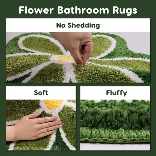 Vista 5 de TRUEDAYS Alfombra de baño de flores verdes para suelo de baño, pequeña alfombra de baño antideslizante de absorción de agua, alfombra de baño ultra
