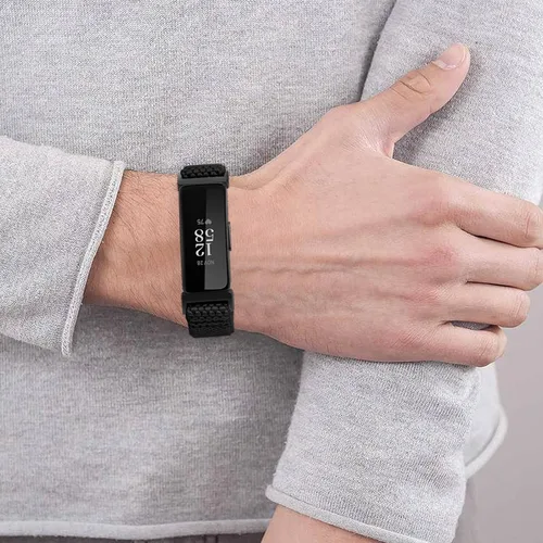 Vista 7 de Correa elástica para reloj, compatible con Fitbit Inspire 3/2/HR/Ace 2/3, correas de repuesto de nailon suave para mujeres y hombres negro+verde
