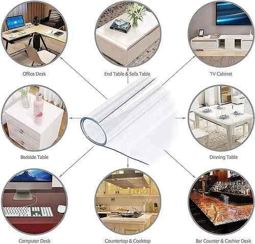 Vista 4 de Mantel transparente de PVC transparente para mesa, cubierta protectora de plástico impermeable para escritorio, almohadillas de mesa de vidrio