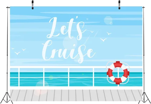 Vista 3 de Fondo de dibujos animados de 5 x 3 pies, diseño de crucero, fondo de fotografía de barco de crucero, temática náutica, decoraciones de fiesta