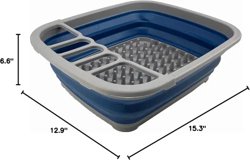 Vista 7 de SAMMART Escurridor de platos de plástico plegable de 8 litros (2.11 galones), estante de secado plegable, organizador de vajilla portátil, bandeja