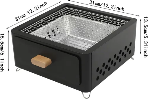 Vista 3 de Parrilla cuadrada de carbón de leña portátil durable fácil limpiar para uso Negro