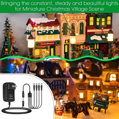 Vista 4 de AC-DC - Cargador de alimentación de repuesto para Lemax 74295, accesorio iluminado de Navidad con tomas de salida de 3/4