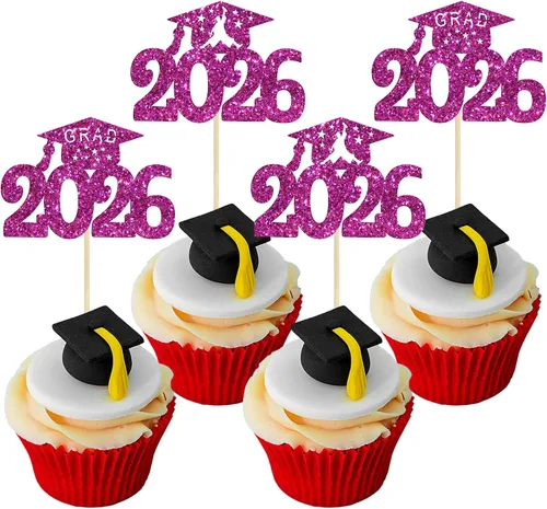 Vista 19 de Gyufise 1 paquete de decoración de pastel de graduación 2025 con purpurina de felicitaciones clase de 2025, decoración de pastel de diploma 2025