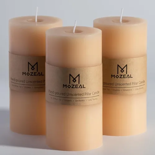 Vista 110 de MOZEAL Juego de 3 velas sin perfume vertidas a mano de 3 x 6 pulgadas, velas tipo pilar sin goteo, combustión de larga duración, aproximadamente 120
