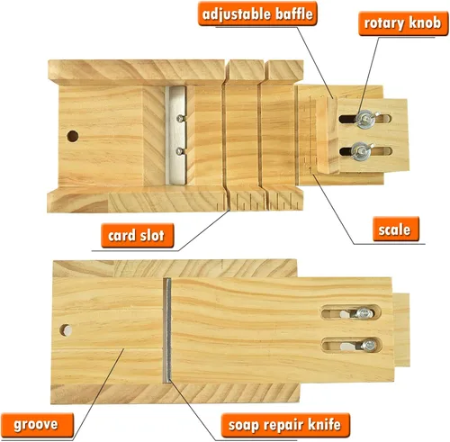 Vista 6 de Artcome Kit de moldes de corte para hacer jabón de pan, juego de moldes de jabón de madera ajustable multifunción - Juego de moldes rectangulares
