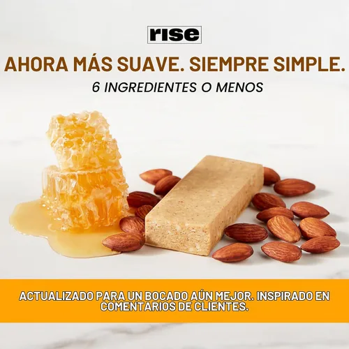 Vista 6 de Rise Barras de proteína de suero para el desayuno con miel de almendra, 18g de proteína, 2.01 oz (paquete de 12)