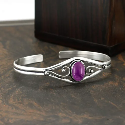 Vista 4 de Natural Gemstone Cuff Bangle Bracelets for Women Amatista