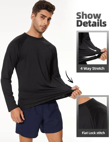 Vista 4 de Arcweg Rash Guard - Camiseta de natación de manga larga para hombre, camiseta de buceo Negro