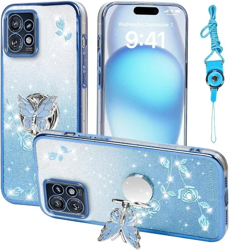 Vista 11 de Funda protectora para Motorola Moto G24, funda protectora de TPU con función atril y correa para Motorola G24 Power (azul)