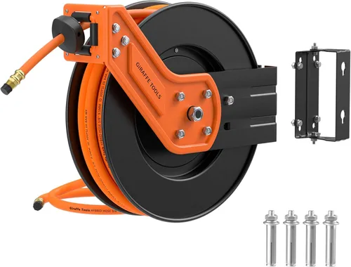 Vista 8 de Giraffe Tools TA10 - Carrete de manguera de aire retráctil giratorio con manguera híbrida de 3/8 pulgadas x 25 pies máx. 300 PSI, carrete