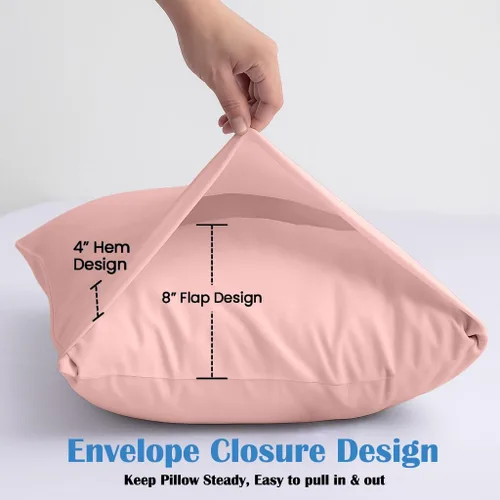 Vista 4 de Comfort Beddings Juego de 4 fundas de almohada estándar, 100% algodón orgánico de 600 hilos, fundas de almohada de algodón rosa rubor, fundas