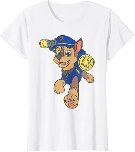 Vista 19 de Paw Patrol Chase Character Patch - Camiseta negra de manga corta con cuello redondo y ajuste clásico, talla S Negro
