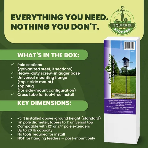Vista 7 de Kit de poste de montaje universal - Ideal para casas de pájaros y comederos de pájaros montados en poste, poste resistente con conexiones roscadas