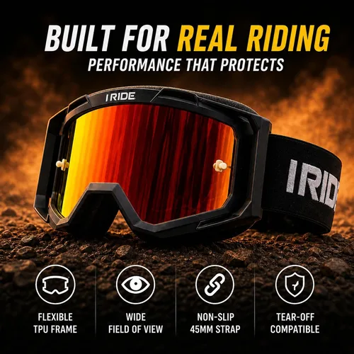 Vista 5 de I RIDE Airtime Motocross Goggles Montura Negra - Lentes Pop Naranja
