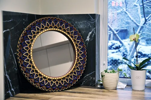 Vista 2 de BHDecor Espejo para decoración de pared para el hogar, marco tallado con láser de varias capas, elegante mandala de madera para colgar, paneles